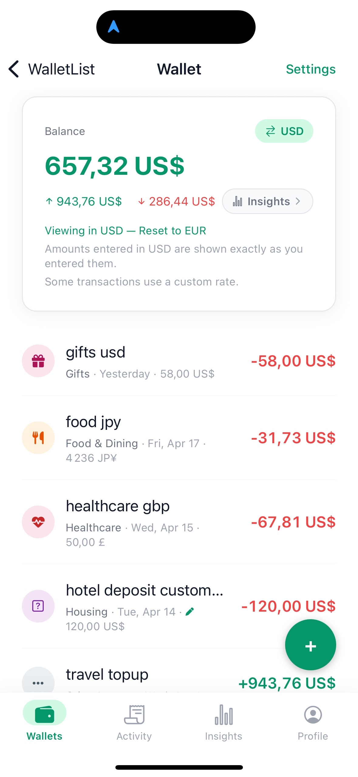 Transaction multi-devises — montant original, montant converti et taux stocké